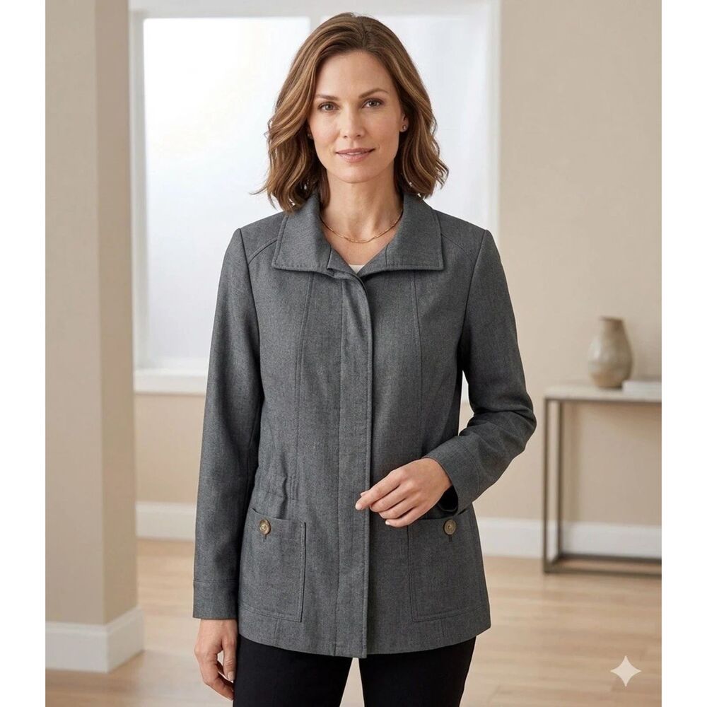 Coldwater Creek Jacket Womens 10 Cinch Waist pockets houndstooth office career